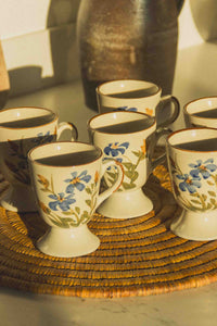 French Floral Footed Coffee Cup Set