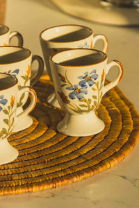 French Floral Footed Coffee Cup Set