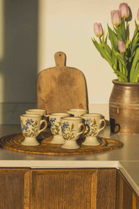 French Floral Footed Coffee Cup Set