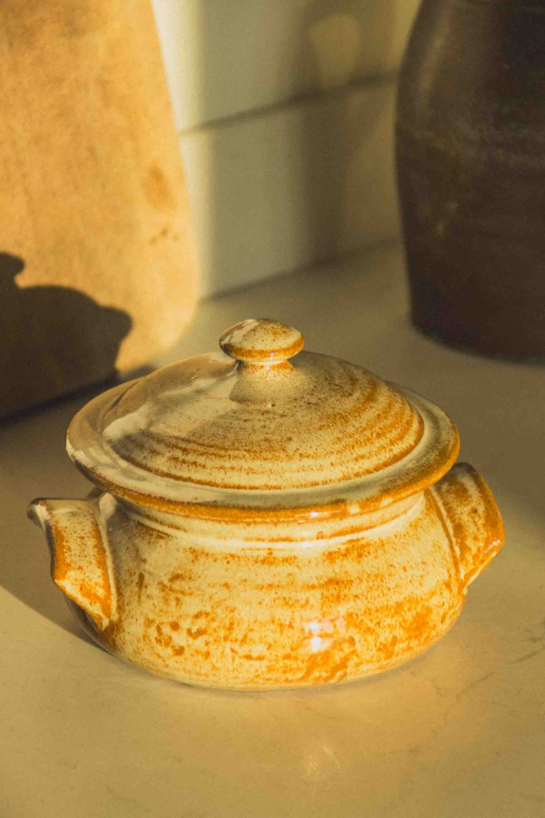 French Sandstone Lidded Bowl