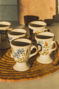 French Floral Footed Coffee Cup Set