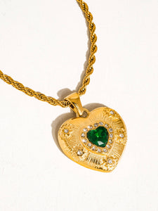 Green + Gold Heart Necklace