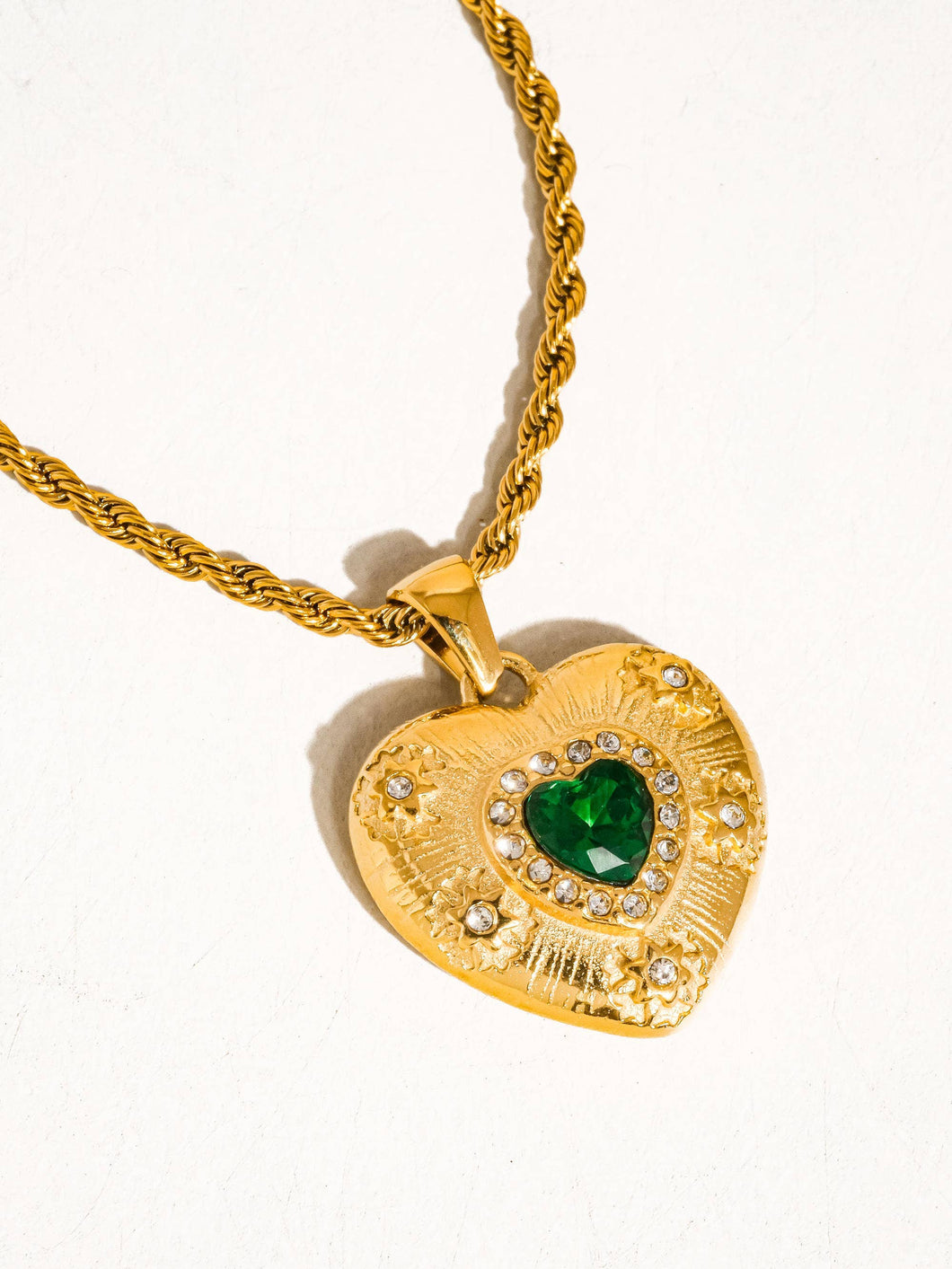 Green + Gold Heart Necklace