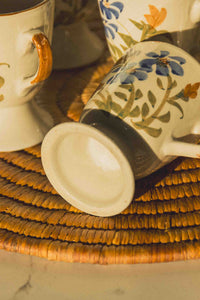 French Floral Footed Coffee Cup Set