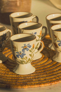 French Floral Footed Coffee Cup Set