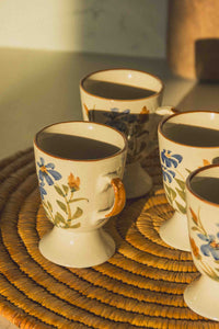 French Floral Footed Coffee Cup Set