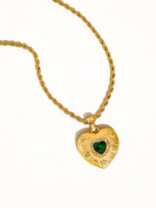 Green + Gold Heart Necklace